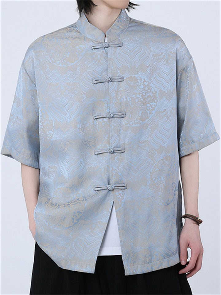 Oriental Style Casual Print Short Sleeve Shirts for Men