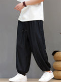 Men Oriental Style Crinkled Ice Silk Baggy Harem Joggers Pants