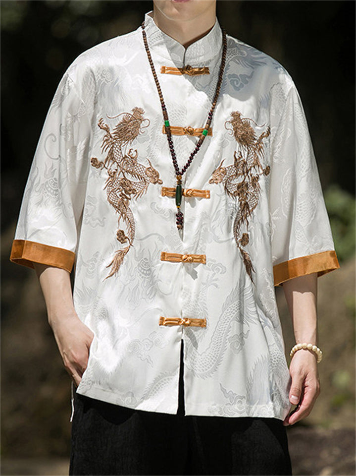 Men's Cool Chinese Style Dragon Embroidered Half Sleeve Shirts