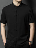 Cool Men's Chinese-style Button Stand Collar Short Sleeve Shirt
