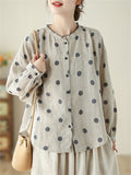Women's Simple Long Sleeve Linen Cotton Polka Dots Shirts