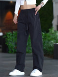 Summer Loose Fit Workwear Pants for Women with Drawstring and Pockets