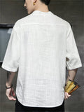 Summer Men's Linen Lotus Embroidery Half Sleeve Shirts