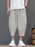 Men Striped Baggy Summer Casual Capri Pants