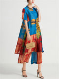 Women's 2Pcs Summer Flowers Print  Round Neck Top & Cropped Pants