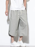 Men Summer Drawstring Wide Leg Cropped Harem Pants