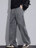 Men's Letter Embroidery Loose Fit Straight Leg Denim Pants