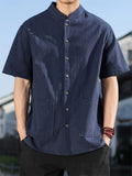 Men's Simple Short Sleeve Ramine Blend Mandarin Collar Casual Shirts
