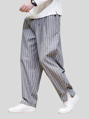 Spring Autumn Men's Fashionable Drawstring Striped Pants