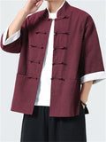 Chinese Style Contrast Color Short Sleeve Tang Suit Shirts for Men