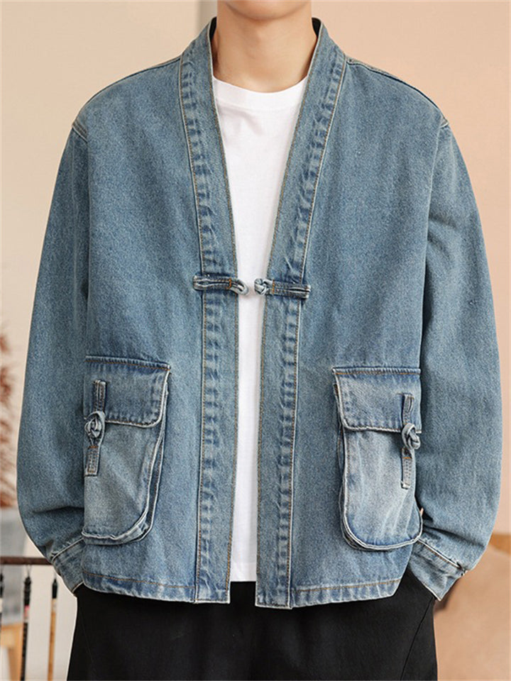 Mens' Japanese Style Retro Denim Cardigan Jacket