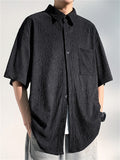 Summer Texture Print Button Up Half Sleeve Shirt for Men