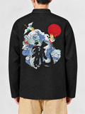 Men's Chinese Style Stand Collar Knot Button Embroidery Denim Jacket