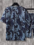 Plus Size Men's 2Pcs Summer Retro Camouflage Print Short Sleeve Outfits