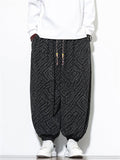 Male's Retro Geometric Texture Printed Wide Leg Bloomers Pants