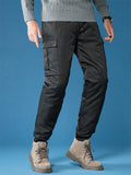 Mens Padded Down Cargo Joggers Drawstring Winter Work Pants