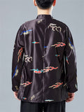 Oriental Style Loong Print Long Sleeve Cardigan Shirt for Men