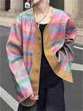 Men's Trendy Dopamine Contrast Color V Neck Button Up Jackets