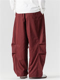 Japanese Style Autumn Drawstring Drape Straight Leg Loose-Fit Pants for Men