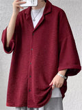 Men's Casual Solid Color Textured 3/4 Sleeve Cardigan Shirt