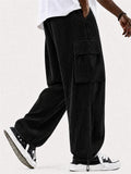 Mens Corduroy Cargo Pants with Multi Pockets and Drawstring Hem