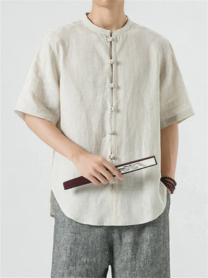 Men's Pure Color Short Sleeve Irregular Shirts
