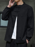 Men's Texture Solid Color Long Sleeve Tang Suit Shirts
