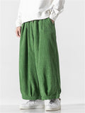 Men's Simple Chinese Style Solid Color Corduroy Straight Wide-leg Pants