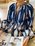 Women's Holiday Style Contrast Color Embroidered Long-sleeved Shirt