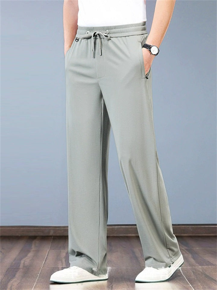 Men's Ice Silk Drawstring Quick Dry Breathable Straight Leg Casual Pants