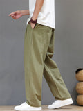 Mens Baggy Cotton Linen Loose Fit Elastic Waist Beach Pants