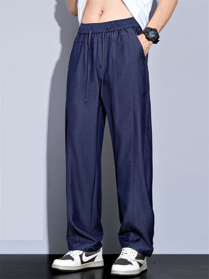 Men's Summer Comfy Drape Drawstring Wide Leg Denim Pants