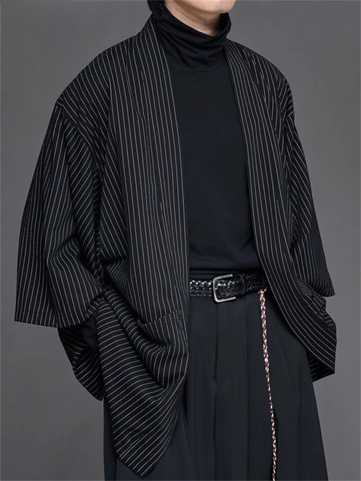 Japanese Style Black Stripe 3/4 Sleeve Cardigan for Men