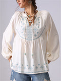 Women's Snowflake Embroidery Long Sleeve Shirts