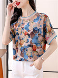 Comfy Elegant Summer Chiffon O-Neck Short Sleeve Shirt for Women
