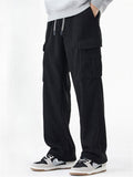 Winter Warm Fleece Lined Cargo Pocket Drawstring Men Casual Pants