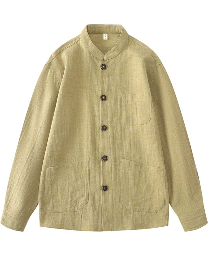 Men's Simple Chinese Style Ramine Stand Collar Tangsuit Shirts