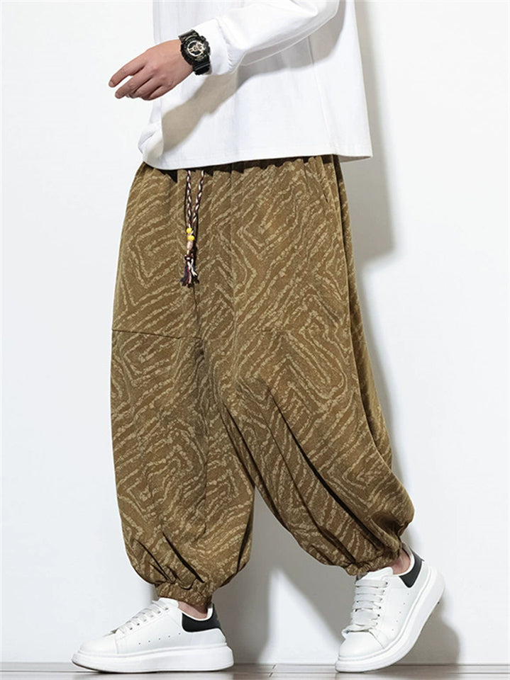 Male's Retro Geometric Texture Printed Wide Leg Bloomers Pants