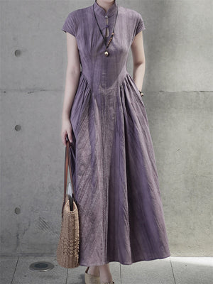 Women's Chinese Style Retro Solid Color Stand Collar Dress