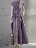 Women's Chinese Style Retro Solid Color Stand Collar Dress