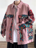 Retro Loose Jacquard Patchwork Cargo Jacket for Men