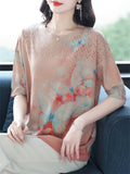 Casual Women's Loose Butterfly Print Short Sleeve Knit T-Shirts