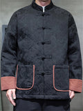 Mens Chinese Style Contrast Trim Jacquard Brocade Tang Suit Warm Coats