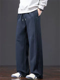 ‌Men's Autumn Winter Cotton Blend Loose Fit Pleated Straight Leg Casual Pants