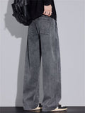 Men's Letter Embroidery Loose Fit Straight Leg Denim Pants