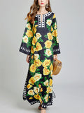 Women's Loose Flowers Print Side Split Maxi Dress