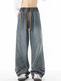 Mens Baggy Wide Leg Jeans Vintage Washed Streetwear Denim Pants
