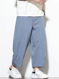 Mens Simple Casual Mid-waist Wide Leg Baggy Cropped Pants