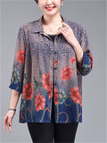 Women's Plus Size Casual Summer Flowers Print  3/4 Sleeve Shirt