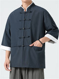 Men's Summer Retro Contrast Color Short-sleeved Tang Suit Shirt